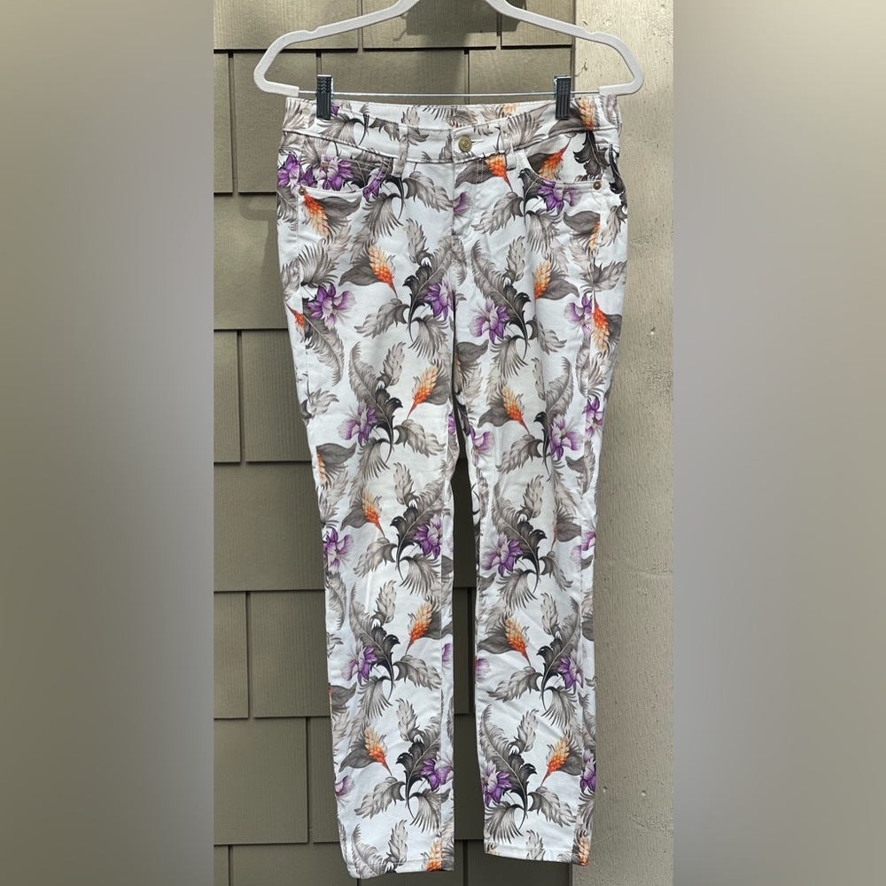 TOMMY BAHAMA DENIM W27” French crème tropical floral skinny ankle jean